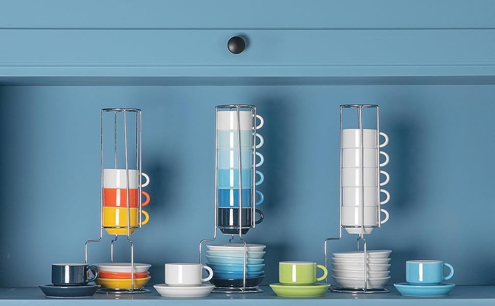 Набір чашок еспресо Sweejar Home з підставками, 6 шт., 70 мл, порцеляна, чорний, для кави, мокко, лате, чаю