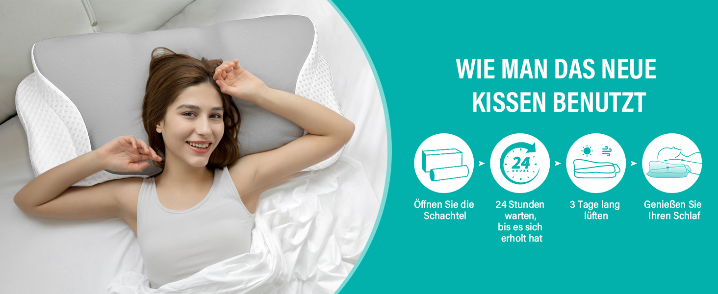 Подушка для шиї Ehomfory з піною Memory Foam, ергономічна подушка для сну на боці, спині та животі, 62x41x9/12 см, сіро-біла