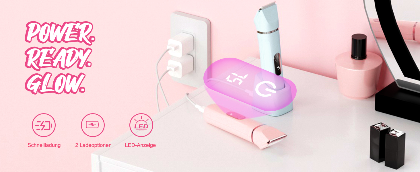 Електричний жіночий триммер 3-в-1 для тіла та інтимної зони з LED-дисплеєм, рожевий. Вологостійкий IPX7, USB-зарядка