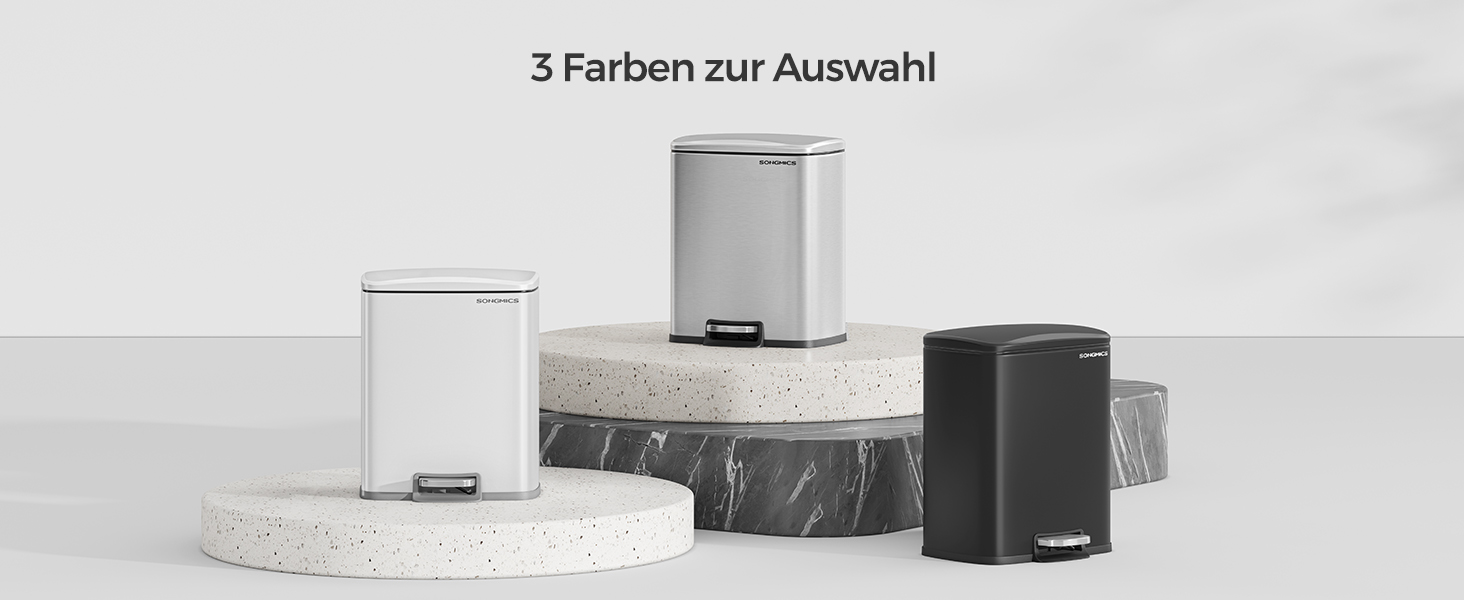 Сміттєве відро SONGMICS 20 л з педаллю, м'яким закриттям, з внутрішнім відром, 15 мішків, металеве сріблясте