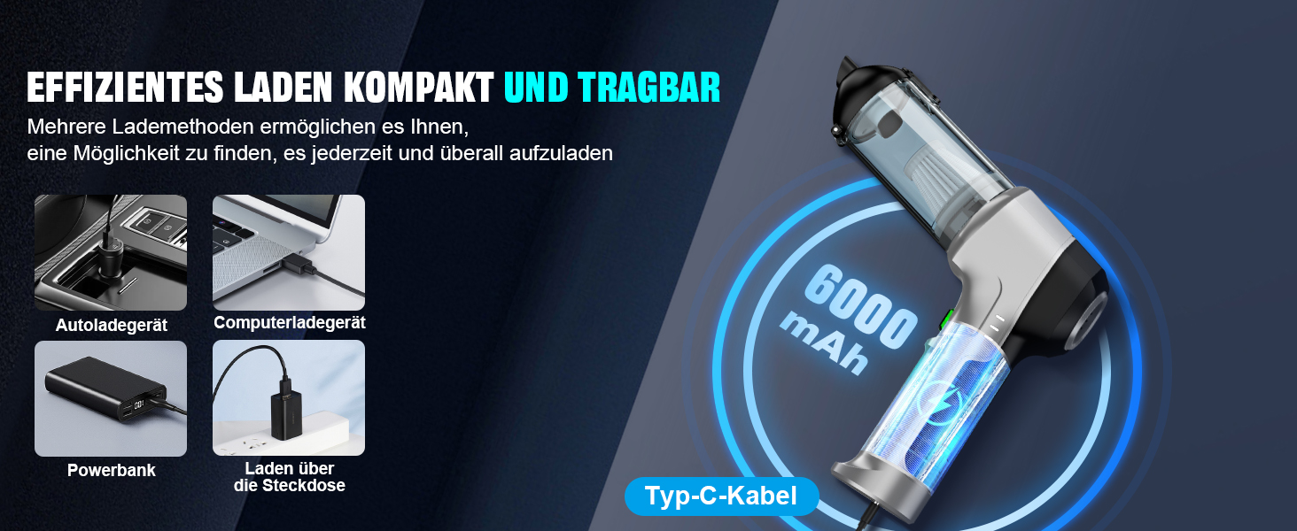Акумуляторний ручний пилосос 4-в-1 для авто, дому та тварин 25000PA, чорний