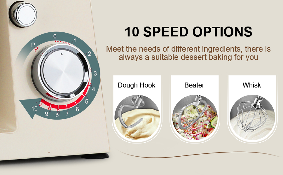 Кухонний комбайн Cheflee 1500W з місткими чашами 4.5 та 5.5L з нержавіючої сталі, 10+ швидкостей, з гаками для тіста, вінчиком та насадками для збивання, з кришкою-розбризкувачем