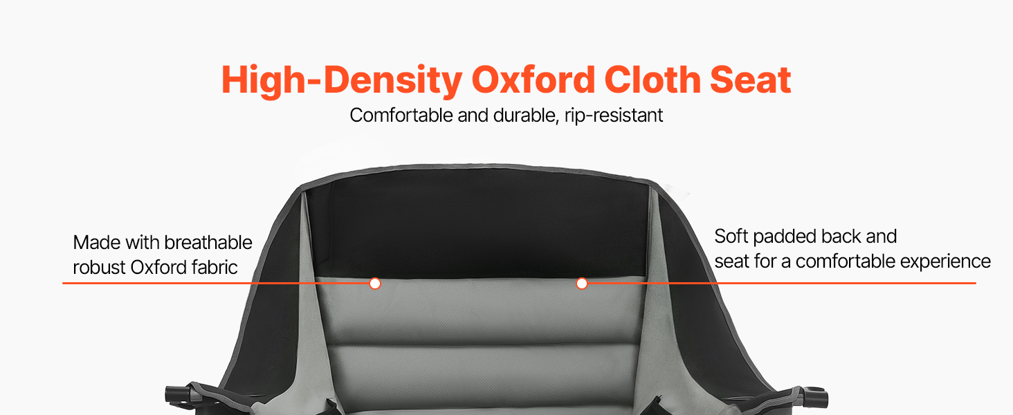 Кемпінговий стілець VEVOR великий, складний - до 204 кг, з підсклянниками, для риболовлі, пікніка, чорно-сірий