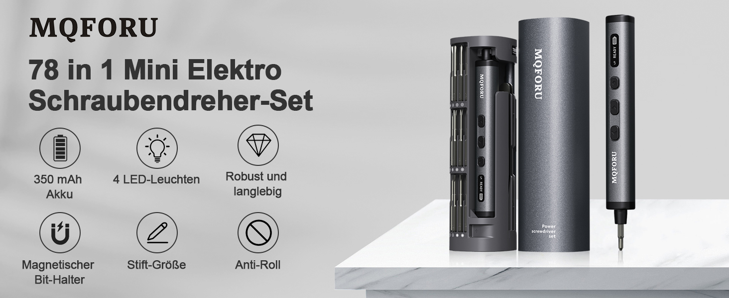 Набір мініатюрних електричних викруток MQFORU 78 в 1 з 72 бітами, 5 режимів крутного моменту, LED-підсвічуванням для ремонту телефонів, годинників, камер