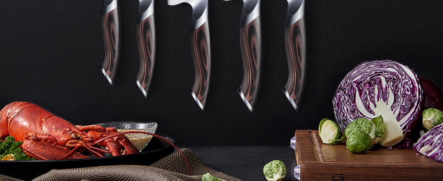 Набір кухонних ножів HOSHANHO 6 шт. з магнітним тримачем, професійний з вуглецевої сталі, ергономічні ручки