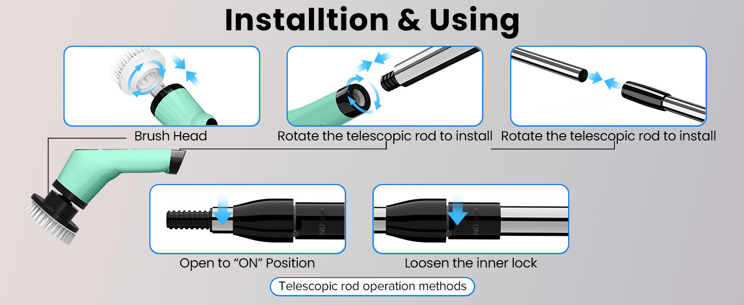 Електрична щітка для чищення швів та поверхонь з 10 насадками, регульована ручка для ванної, кухні, авто, підлоги