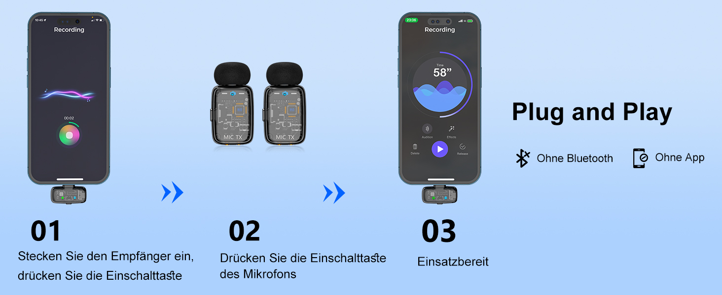 Мікрофон ZealSound M6 бездротовий для iPhone, Android, iPad: USB-C/Lightning, шумозаглушення, 33 години роботи, 100м, для Vlogging, TikTok, Podcast, YouTube, чорний/прозорий