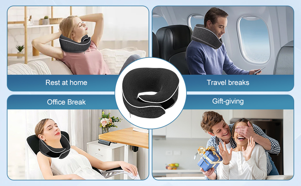 Подушка для шиї у літак та автомобіль, 100% Memory Foam, 360° регулювання, для дорослих