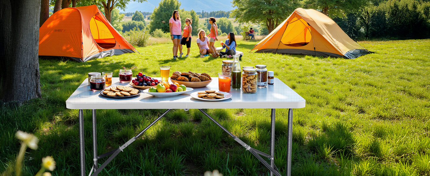 Складний кемпінговий стіл Wiltec 122x60x75 см з ручкою для перенесення - для пікніка, саду, вечірок