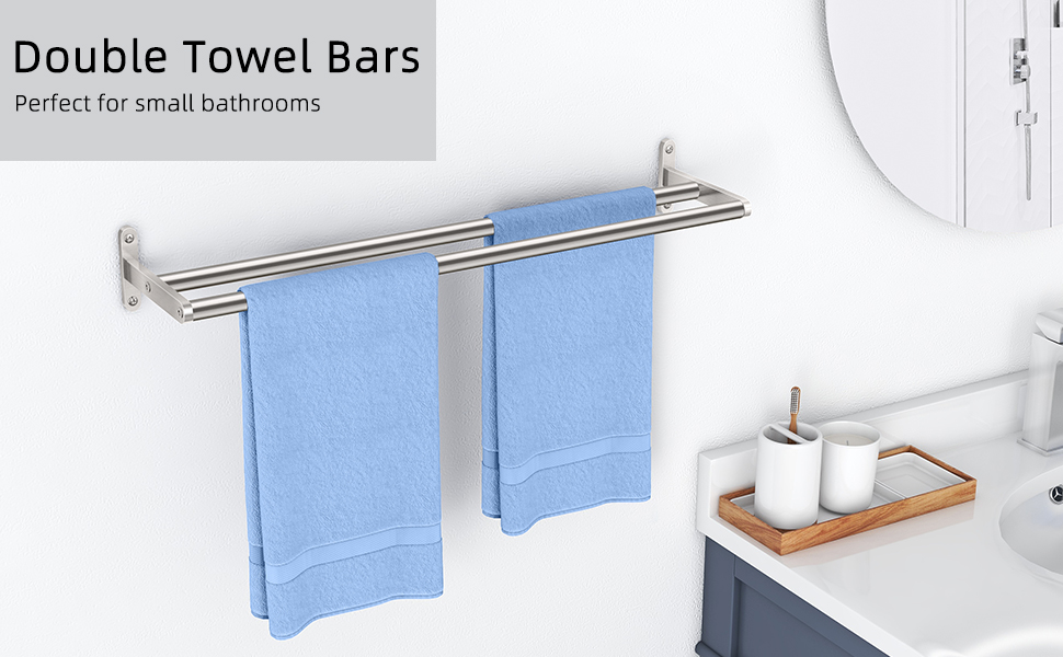 Тримач для рушників YUMORE з 2 стієк - стієк для рушників з нержавіючої сталі, для ванної кімнати та кухні, 60 см, сріблястий