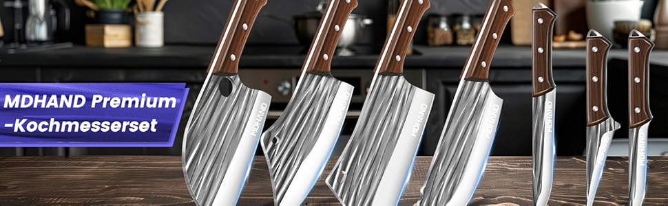 Набір ножів кухонних MDHAND 14 предметів з чохлом, сталь High Carbon, для кухні, кемпінгу, BBQ (смугастий)