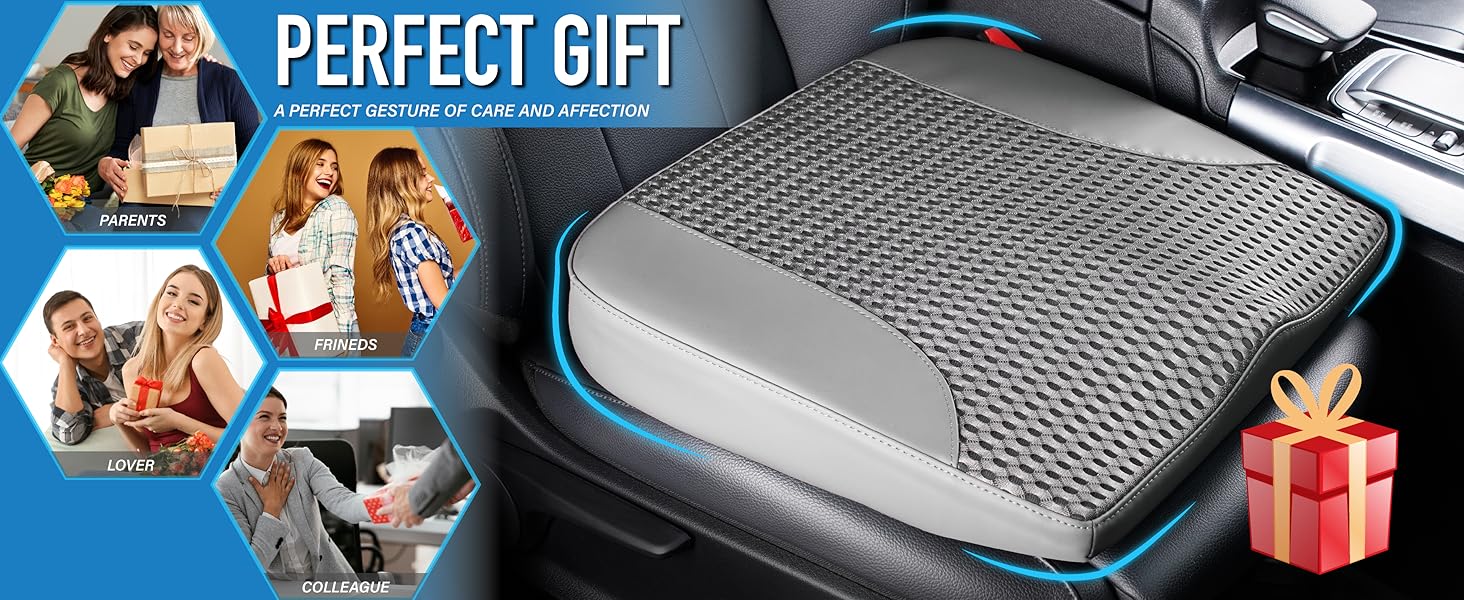 Подушка для сидіння в авто з Memory Foam для спини та куприка, шкіряна, 4D сітка, темно-сіра