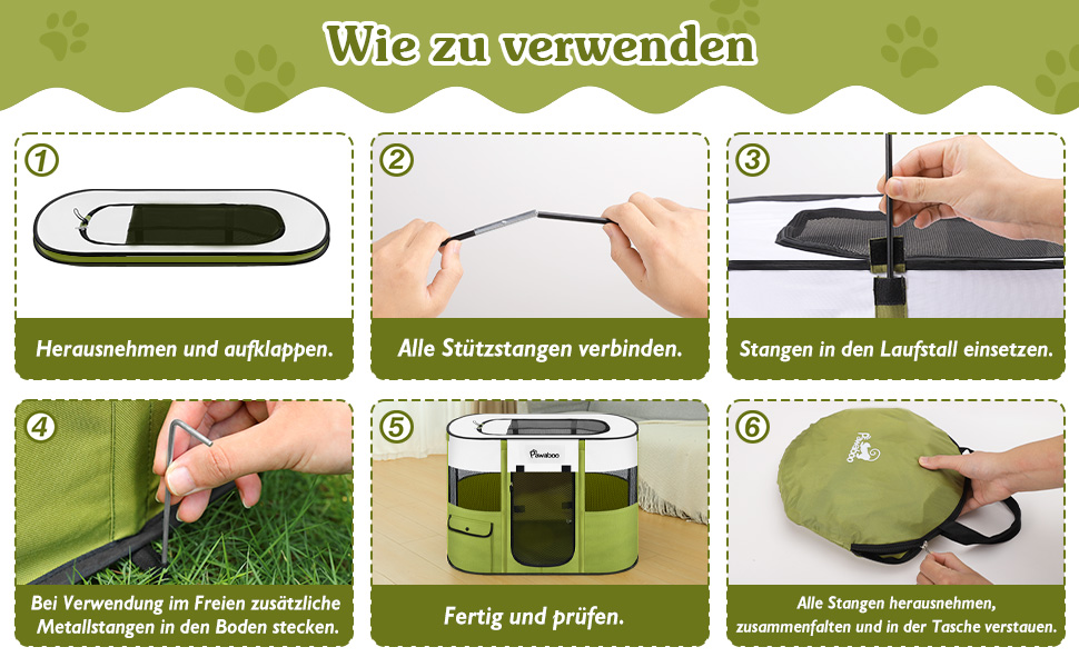 Pawaboo: Переносний вольєр для тварин, складаний вольєр для собак та котів, зелений, 90x70x60 см