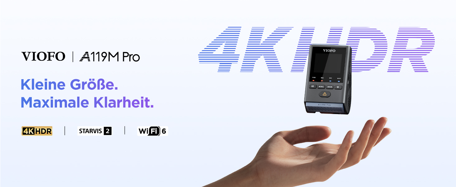 Автомобільний відеореєстратор VIOFO A119M Pro 4K HDR з Wi-Fi 6, GPS, нічною зйомкою, CPL-фільтром та режимом паркування