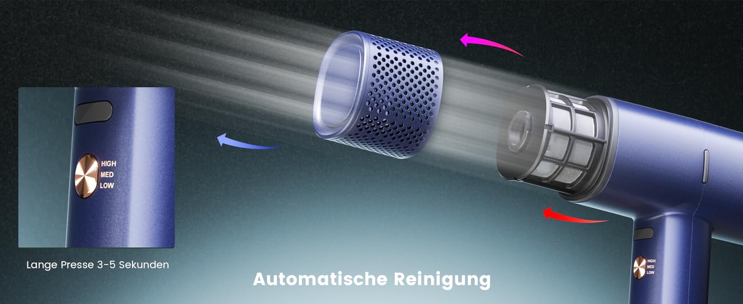 Іонізатор для волосся Föhn: Швидкий фен з дифузором для жінок та чоловіків, 3 режими, 2 швидкості, чорний (блакитний)
