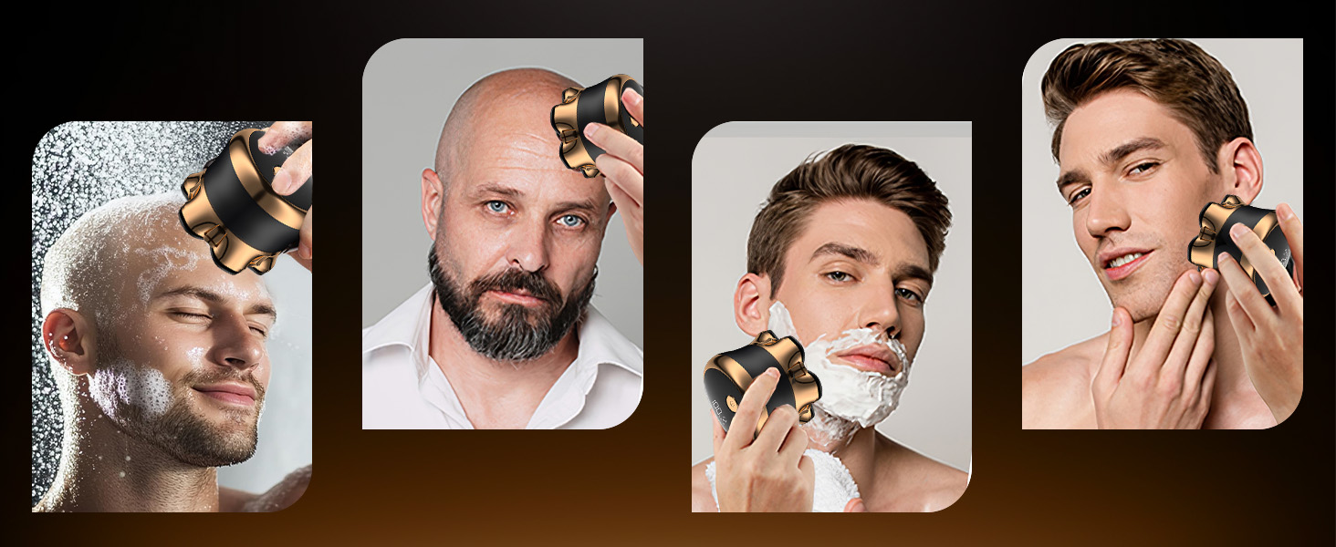 Електрична бритва чоловіча 7D Glatzen з плаваючою головкою, LED-дисплеєм, 2 режимами, Type-C зарядка, водонепроникна, акумулятор 120 хв, золотий колір