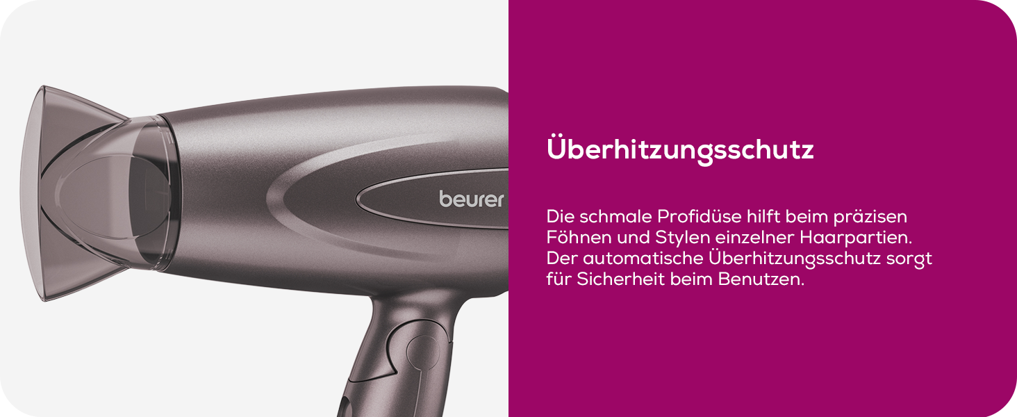 Beurer HC 25 Складаний туристичний фен з іонізацією, 1300 Вт - для гладкого та м'якого волосся, для подорожей, 110-240V