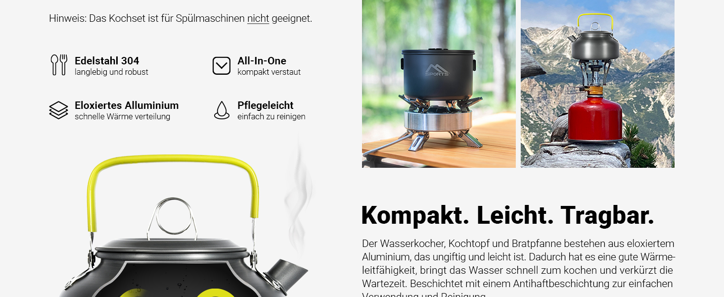 Набір кухонного посуду MSports Camping Kochset Premium для кемпінгу та відпочинку на природі (алюміній, нержавіюча сталь)