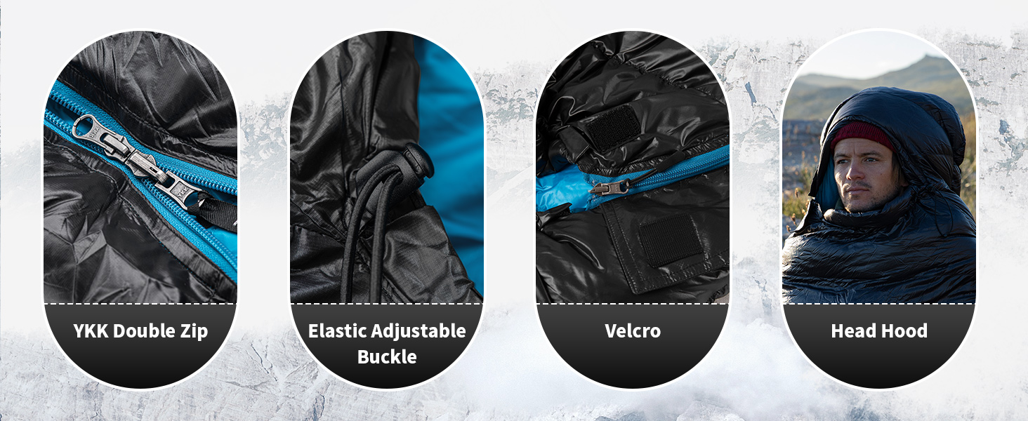 Спальний мішок Naturehike 750FP, 4-сезонний, теплий зимовий, ультралегкий, компактний, з компресійним мішком, CW400-Чорний-L