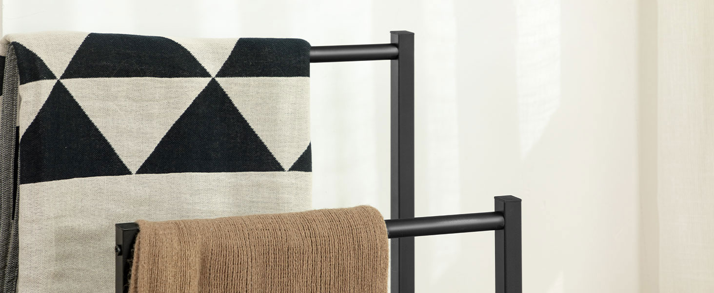 HOOBRO Тримач для рушників, підставка для рушників, рейли для рушників стоячі з 2 перекладинами, для рушників, одягу, ковдр, газет, економія місця, стабільний, білий та натуральний колір EWN02LB01 Білий + Натуральний (Темно-коричневий + Чорний)