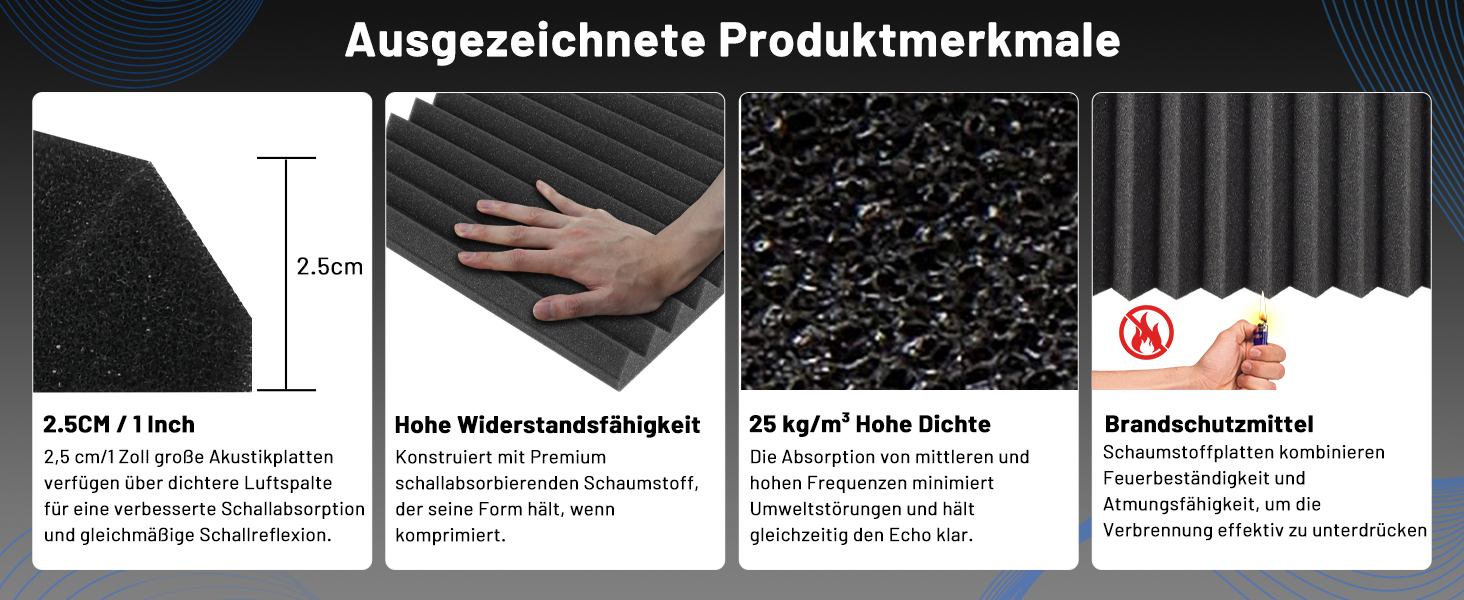 Акустичний поролон для звукоізоляції, панелі шумопоглинаючі 30x30x2.5 см з клейкою основою, набір 52 шт для студії звукозапису та домашнього кінотеатру