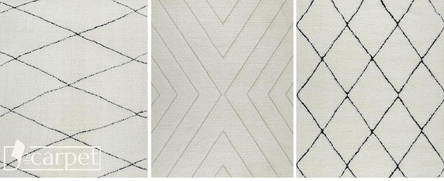 Килим Bahar Shaggy: дизайнерський килим для вітальні, м'який та легкий у догляді, високий ворс, кремовий ромбічний візерунок, 120 x 170 см