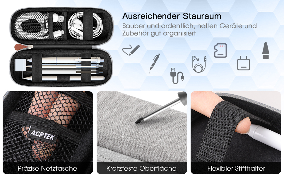 Чохол для Apple Pencil та інших стилусів, преміум шкіра, сірий, з відділенням для кабелю USB