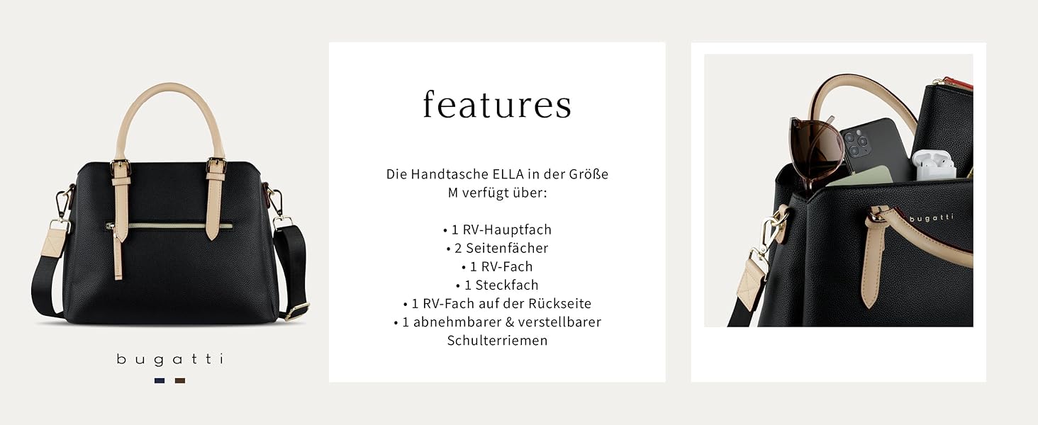 Сумка жіноча Bugatti Ella боулінг середнього розміру зі штучної шкіри, чорна