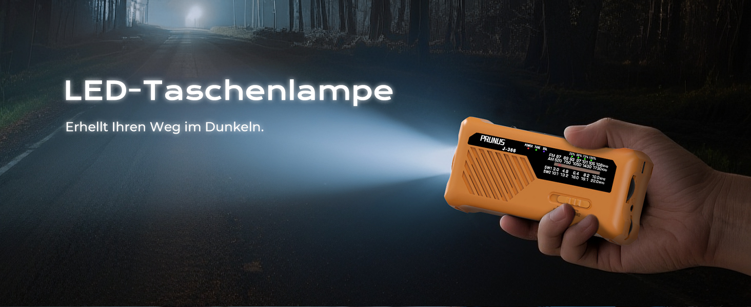 Радіо PRUNUS J-366 FM/AM/SW: Кисневе радіо, радіоприймач для надзвичайних ситуацій з акумулятором 2000mAh, ліхтарик, SOS-сигнал, зарядка для телефону. Чорний.