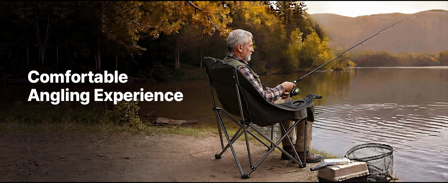 Кемпінговий стілець VEVOR великий, складний - до 204 кг, з підсклянниками, для риболовлі, пікніка, чорно-сірий