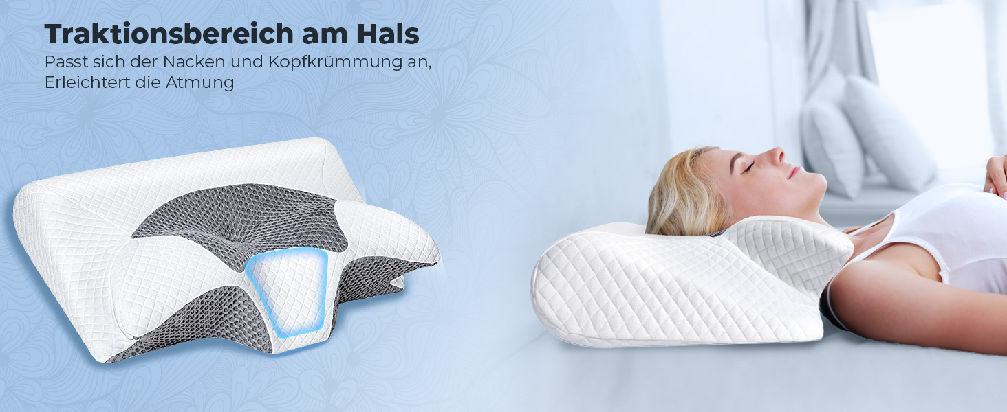 Подушка для шиї Saheyer з Memory Foam, 2-в-1: підтримка шиї, подушка для голови, для сну на боці, на животі та на спині, знімний та дихаючий чохол, 59 * 43 * 12/15 см, сіро-білий