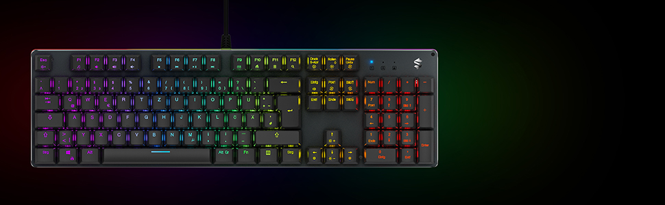 Black Shark Механічна ігрова клавіатура RGB, QWERTZ, німецьке розкладка, червоні перемикачі, 105 клавіш, металева пластина, програмована, для геймерів