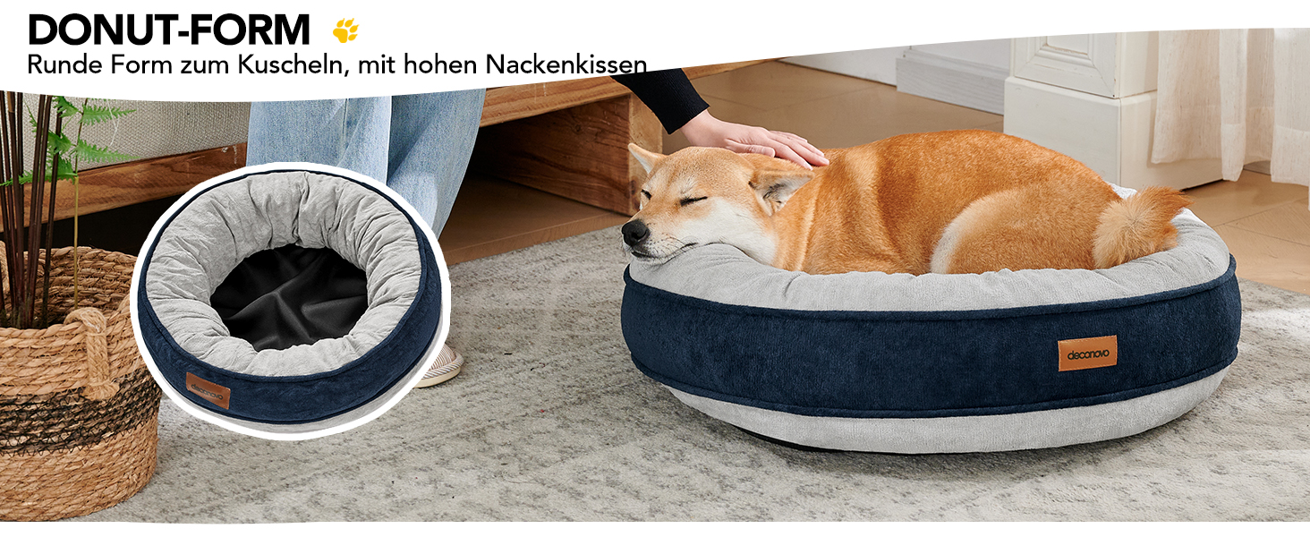 М'яке кругле ліжко для собак та котів Deconovo, Donut, Ø 61 см, ортопедичне, Navy Blue