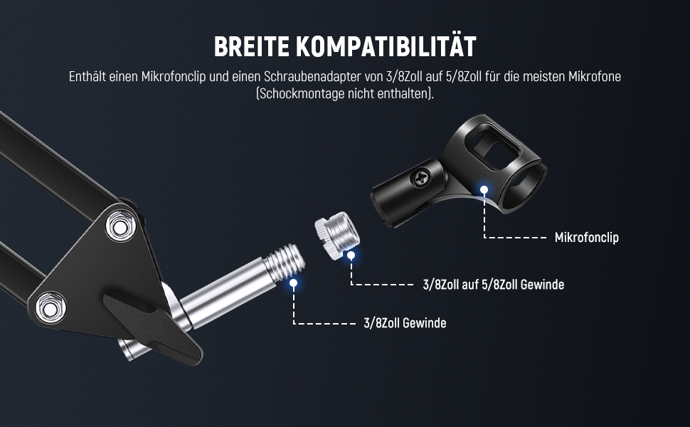 Кріплення для мікрофону Neewer MS006 – Шарнірний мікрофонний стійка з кріпленням 3/8' - 5/8' для Blue Yeti, Snowball, Quadcast та інших мікрофонів (до 1.5кг)