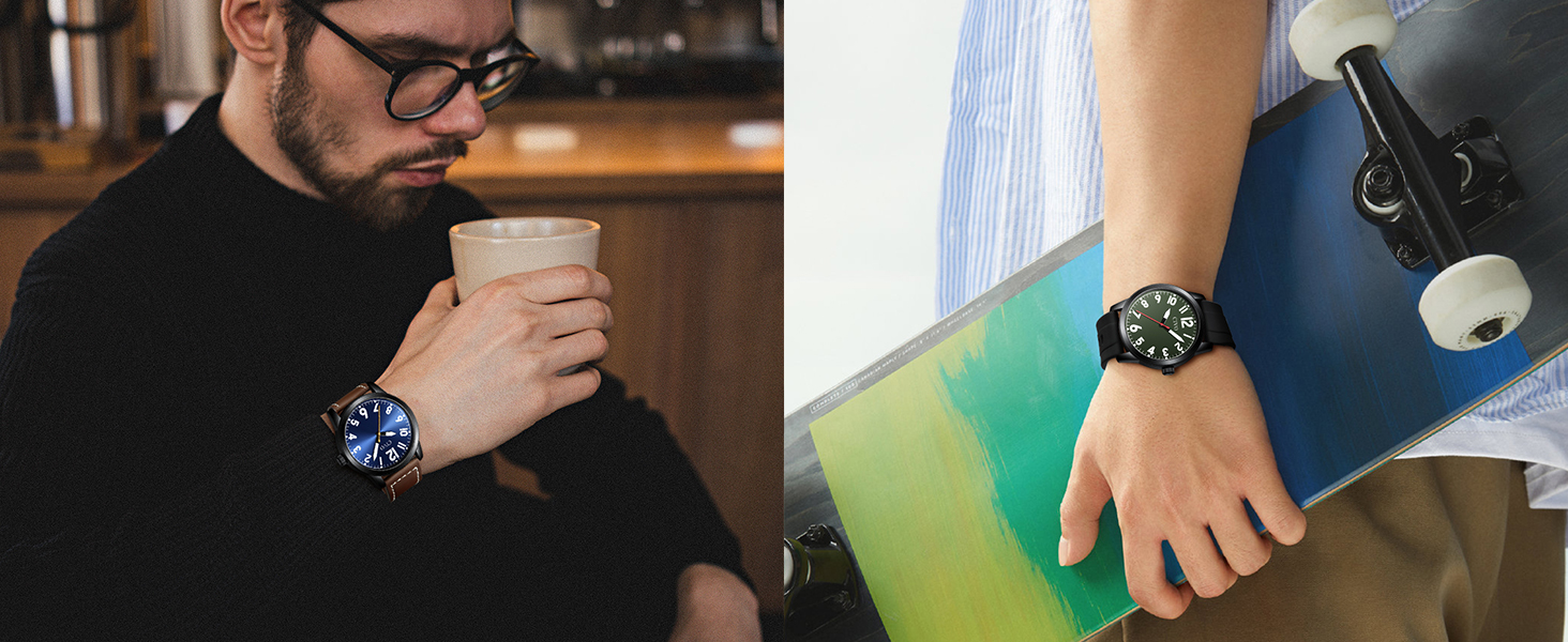 Годинник чоловічий CIVO з великими цифрами: аналоговий класичний годинник на зап'ясті з великими цифрами - водонепроникний кварцовий годинник у стилі мілітарі для чоловіків з підсвічуванням - подарунок для чоловіків, людей похилого віку з поганим зором, коричневий A1