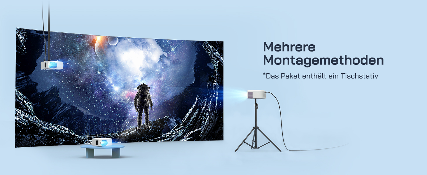 Міні-проектор WOLFANG з штативом, 1080P Full HD, портативний проектор для телефону, кінотеатр на відкритому повітрі, сумісний з HDMI, USB, смартфоном, планшетом, ПК, TV Stick, AV, Micro SD