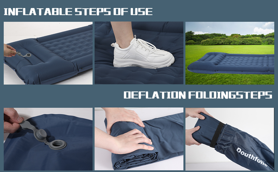 Douthfolle 12cm Camping Sleeping Pad - Inflatable Sleeping Mat with Foot Pump - Waterproof & Super King Size for Hiking, Outdoor, Camping, Tent & Travel