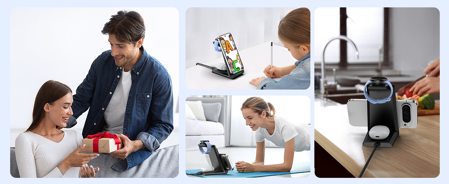 Бездротова зарядка NANAMI 3-в-1 для Google Pixel Watch 3/2, Fitbit Versa 4/3, Pixel 10 Pro/10/9/9a/8/7, Pixel Buds Pro 2 (Чорний)