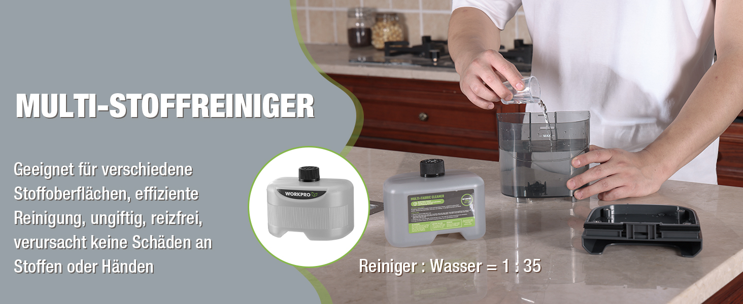 WORKPRO Мийний пилосос для килимів та м'яких меблів, 16 kPa, 4 режими очищення, насадки для килимів, диванів, матраців, вікон, видалення тваринських плям