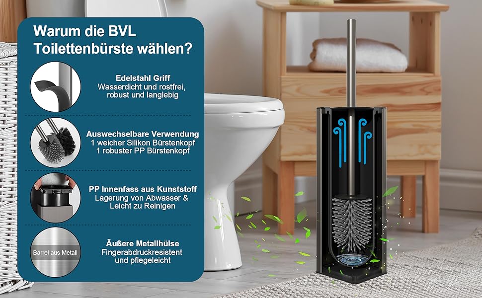 Набір для туалету BVL з щіткою та тримачем, метал, силікон, сірий