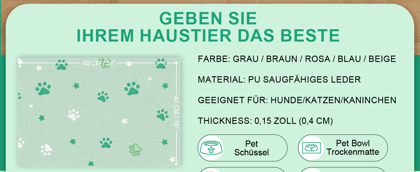 Килимок під годівницю для собак BLESWIN, 30x50 см, водопоглинаючий, антиковзний, для цуценят, зелений зірка