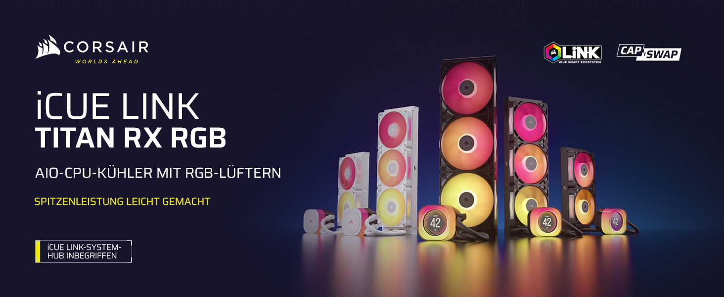 Система водяного охолодження Corsair iCUE LINK Titan 240 RX RGB для CPU - 240 мм AIO з 2 вентиляторами RX120 RGB, сумісна з Intel LGA 1851/1700, AMD AM5/AM4, з iCUE LINK-хабом, чорний колір