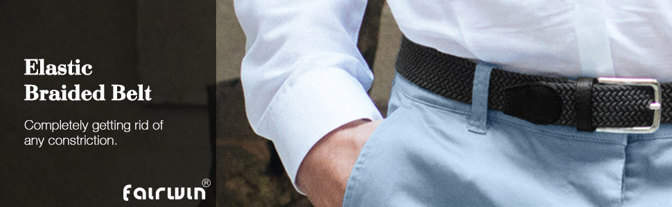 Чоловічий тканинний ремінь Fairwin, бежевий, еластичний, плетіння, розмір M (довжина 105 см, для обхвату талії 80–90 см)