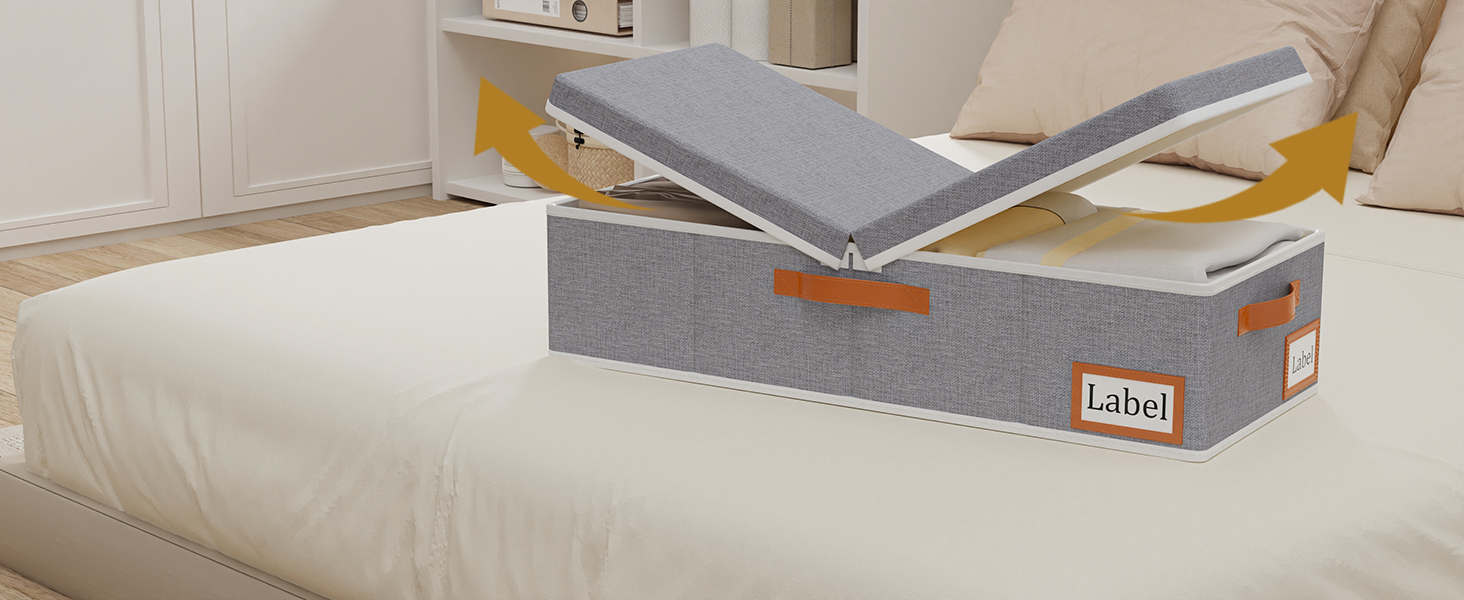 Yawinhe 2 Pack Under Bed Storage Box, Storage with Lid, Foldable Storage Bag with Handle Grips, for Bedspreads, Blankets, Clothes, 60x30x15cm, (60x30x15cm/1-Pack, Grey)