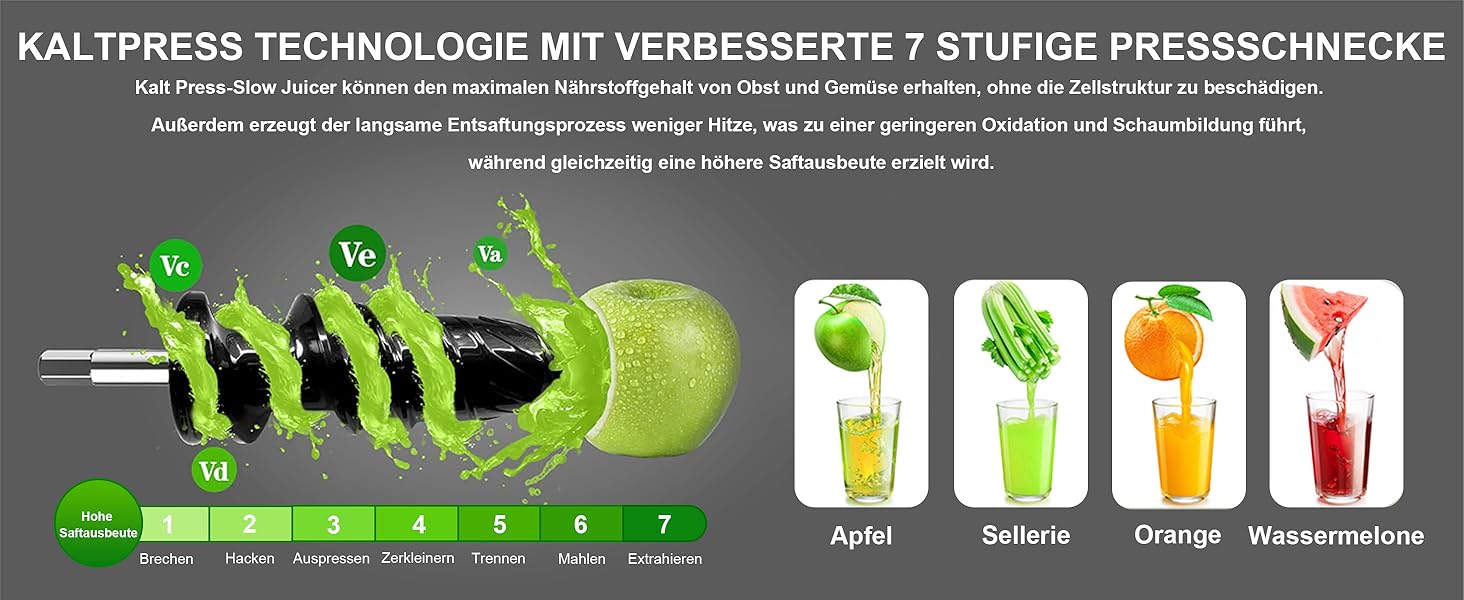 Фреш-прес Fretta Slow Juicer: холодний віджим, 200W, для овочів та фруктів, чорний