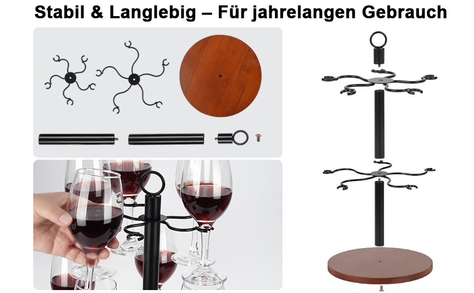 Стійка для келихів JUJOYBD на 10 келихів: 2-рівнева підставка для вина, Aperol та коктейльних келихів, з дерев'яним основанням для вечірок, свят та заходів на відкритому повітрі