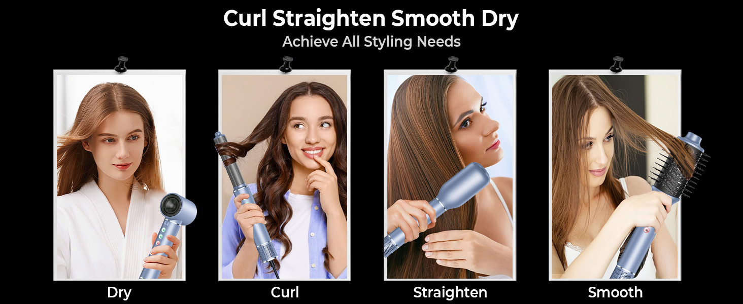 Airstyler 5 в 1: Фен, плойка, щітка, стайлер для волосся з іонною технологією 110000 U/Min, сірий