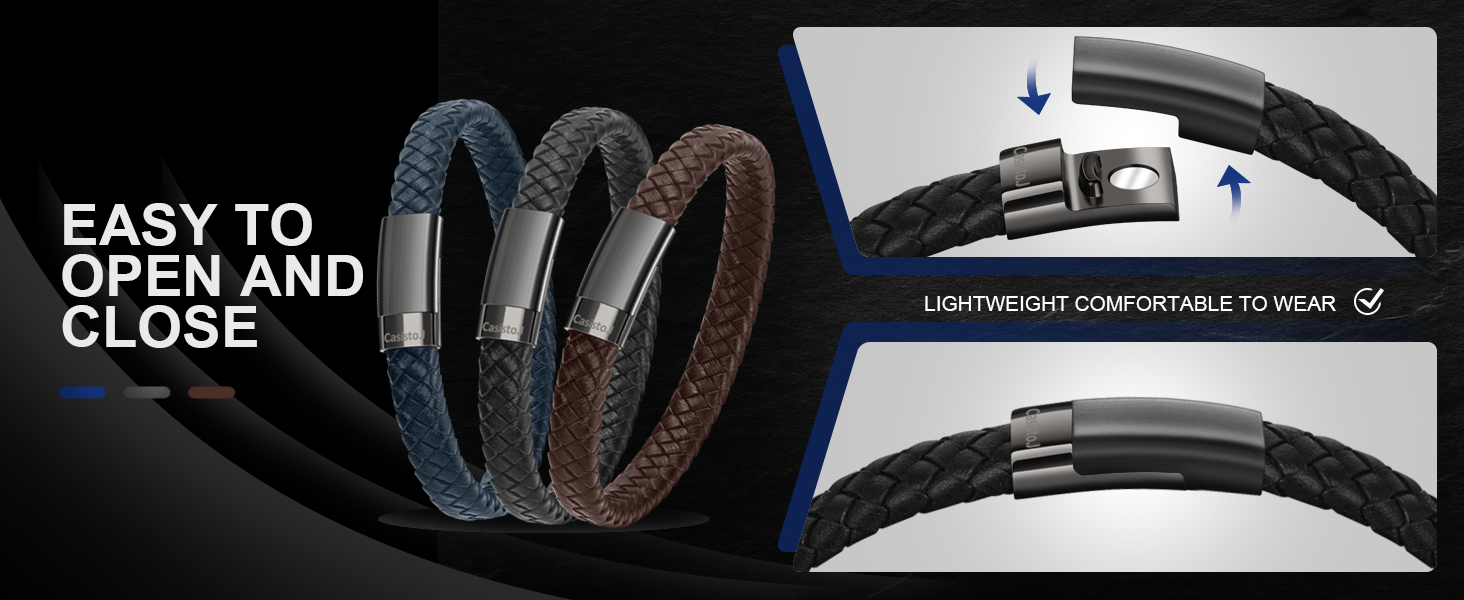 Чоловічий шкіряний браслет з плетінням та магнітним застібком Lederarmband 20 см, чорний