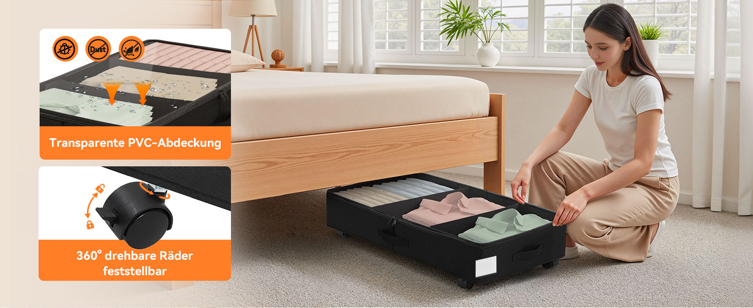 Підліжкова комода на колесах 2 шт., 48 л, ящик для зберігання під ліжком з кришкою та металевим каркасом, складаний ящик для зберігання під ліжко для одягу, постільної білизни, взуття (44л*2, блискавка)
