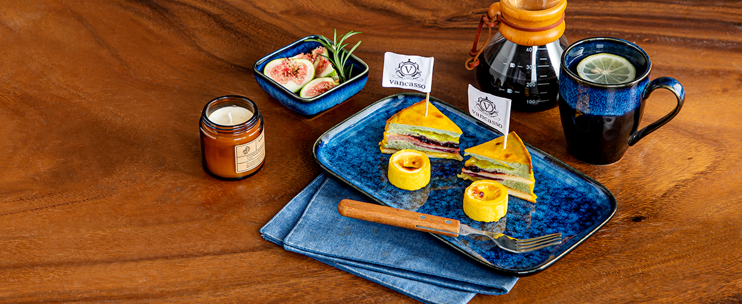 Набір тарілок Vancasso Stern для 4 осіб: сервірувальні, десертні, для тортів, сніданок, 4 шт. (блакитно-зелений)